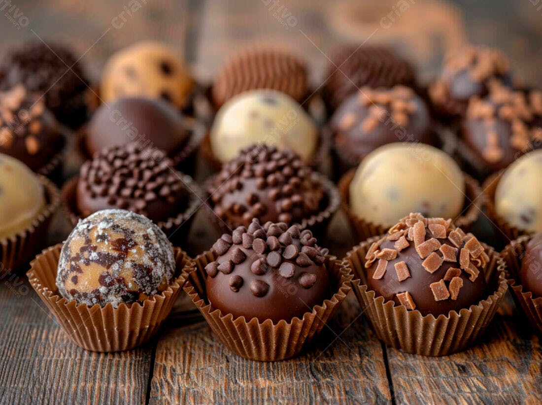 Bombons de chocolate diversos em tons marrons