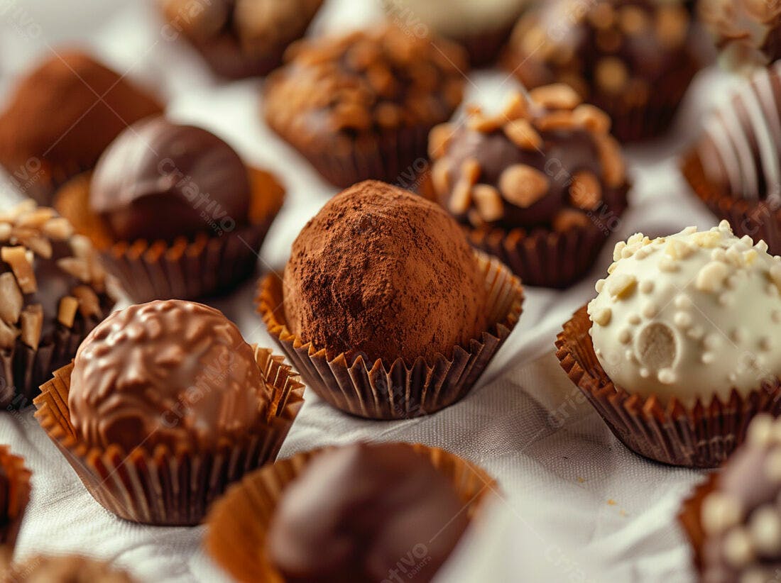 Trufas de chocolate variadas em copinhos