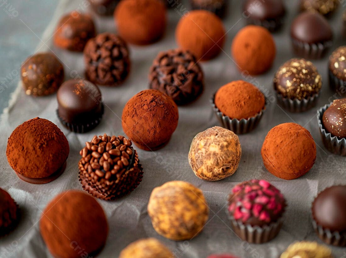 Trufas de chocolate variadas cores e texturas