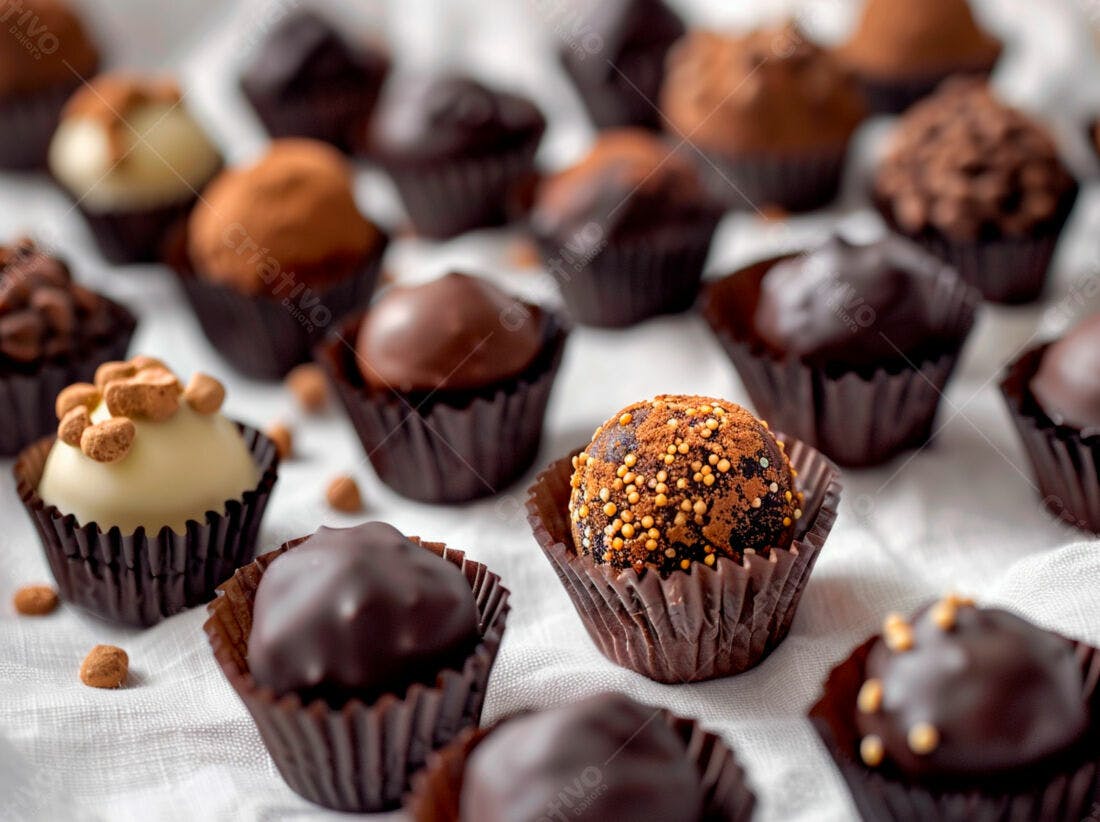 Bombons de chocolate variados em embalagens marrons