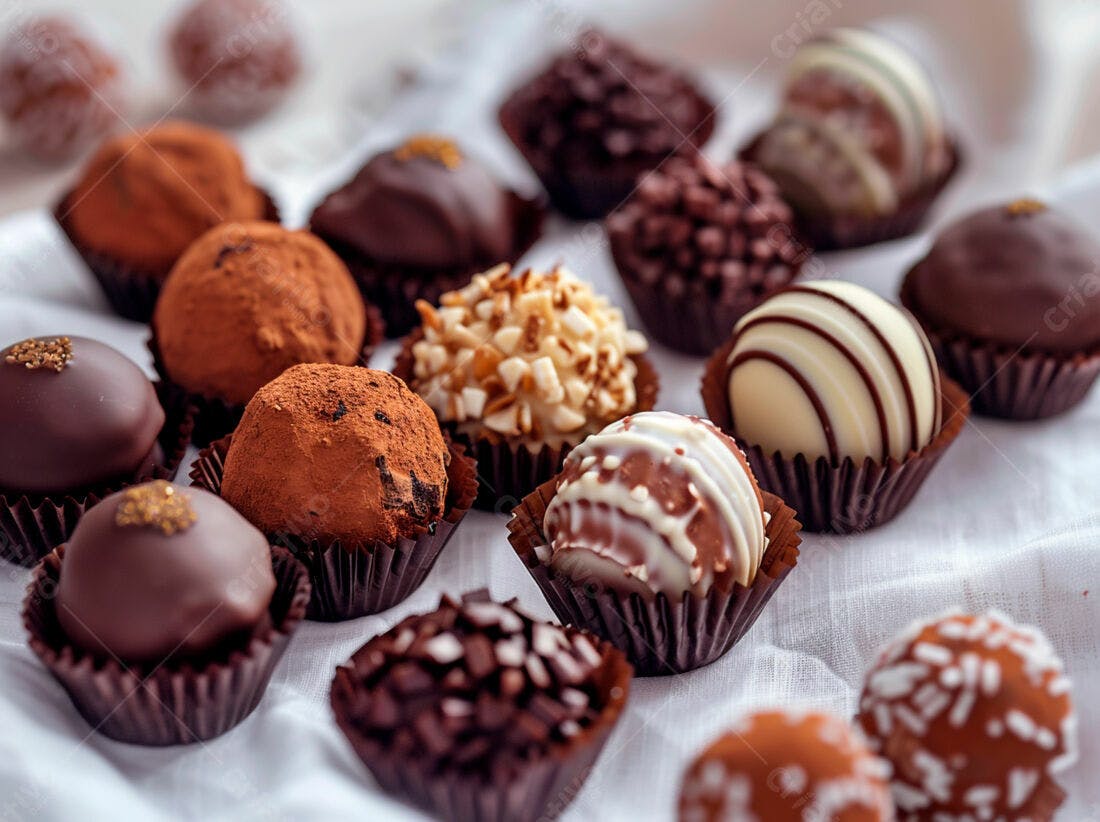 Bombons de chocolate variados em tons marrons e brancos