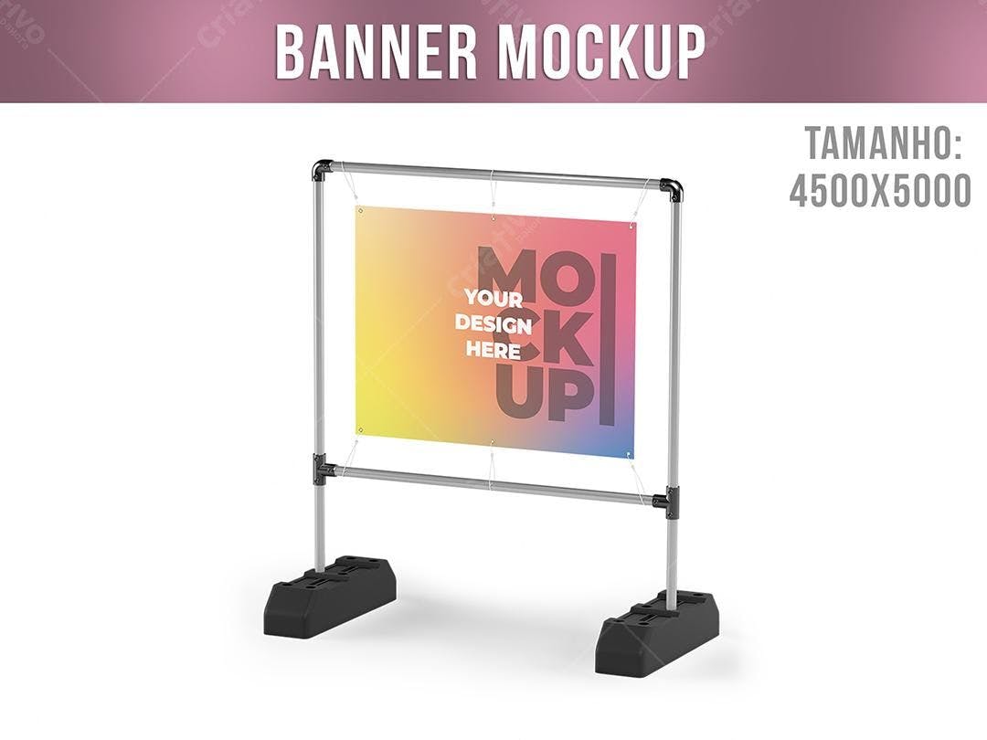 Mockup de Banner Retrátil com Degradê Amarelo-Laranja