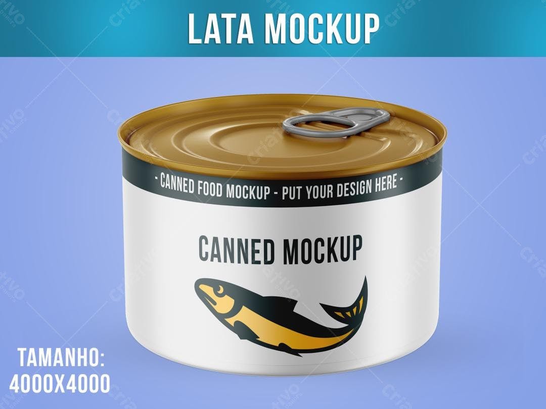 Mockup de Lata de Alimento Realista: Dourado e Branco