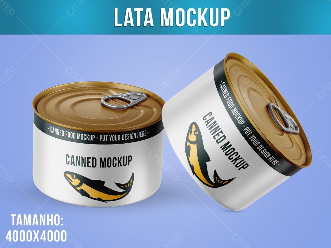 Mockup Realista de Lata de Alimento com Peixe