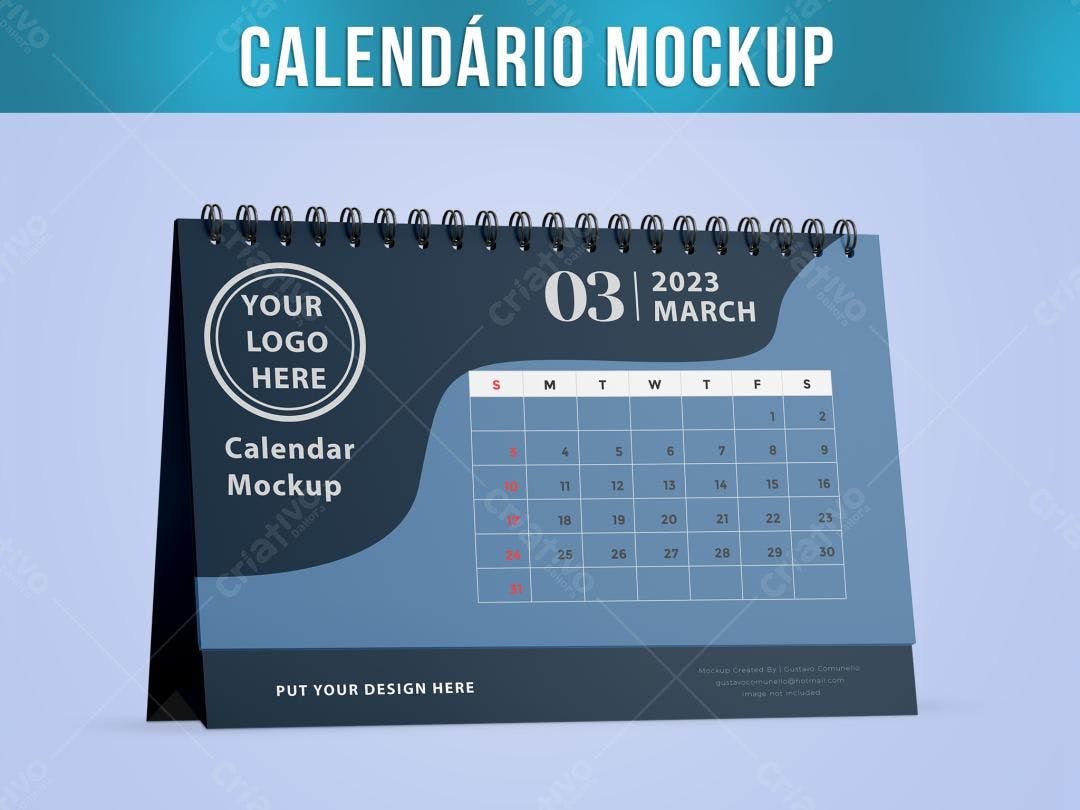 Mockup Calendário de Mesa Moderno: Azul Escuro e Cinza