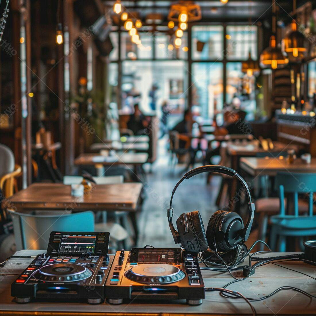 Mesa de DJ em café aconchegante
