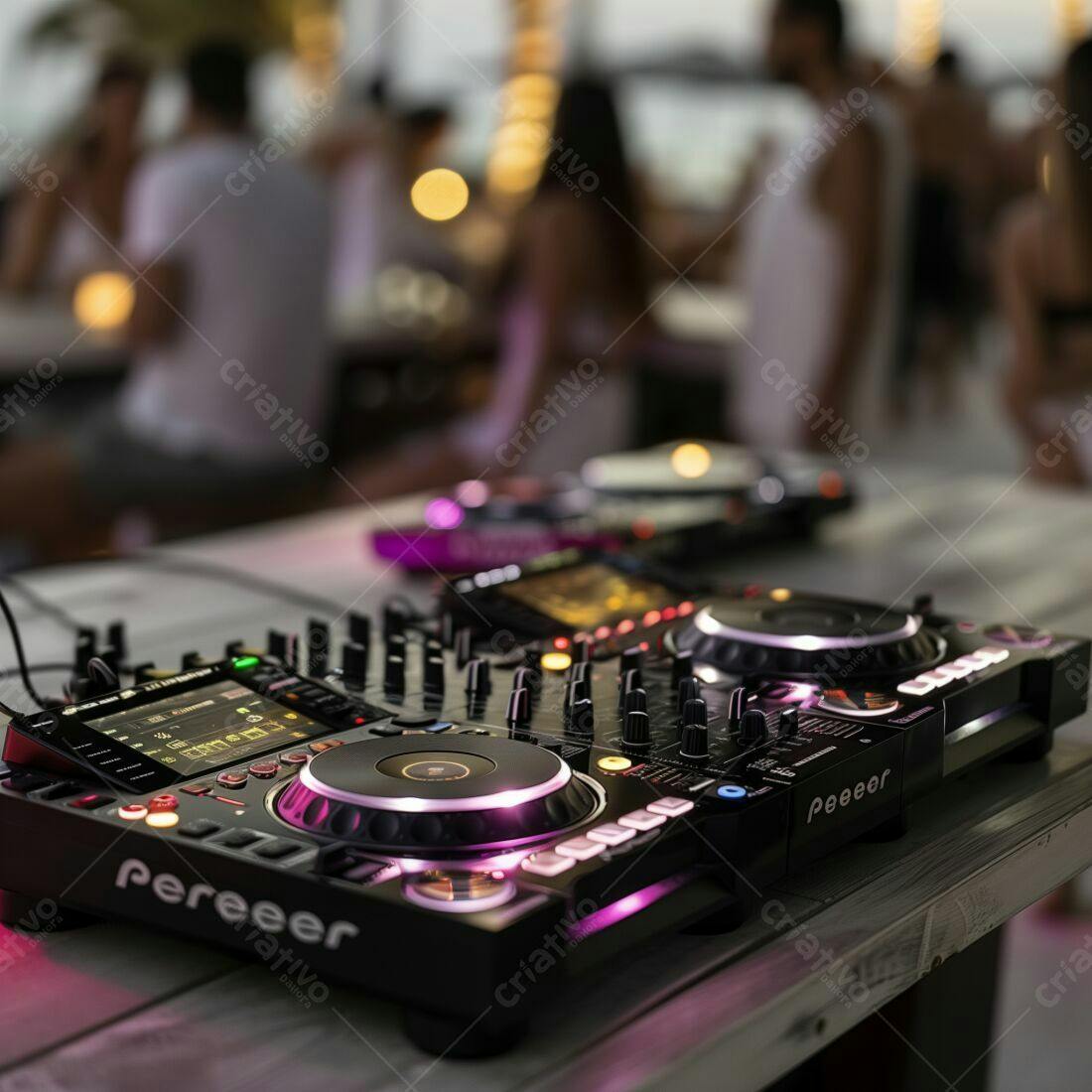 Mesa de DJ em festa na praia