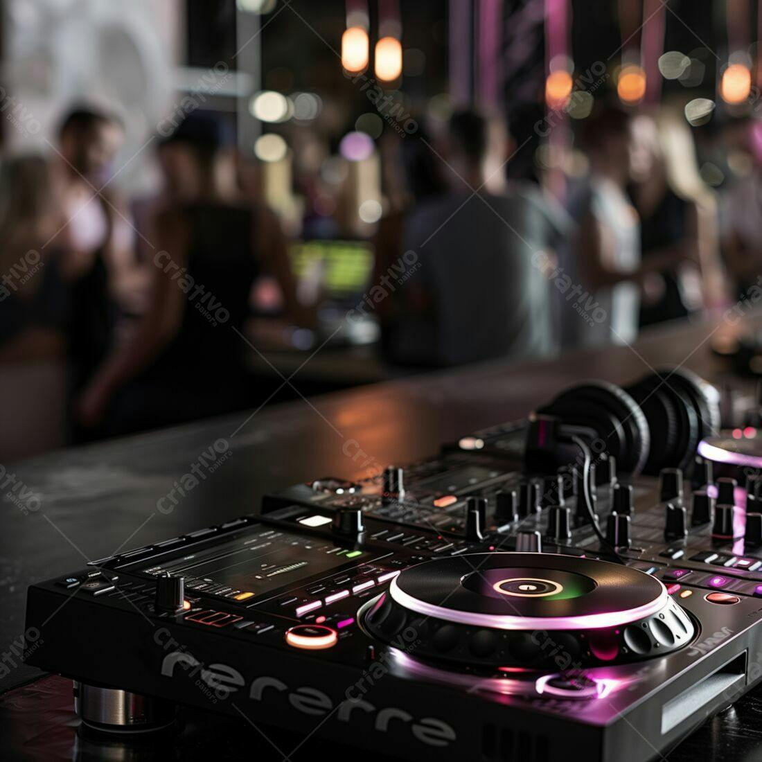 Mesa de DJ em ambiente de festa noturna