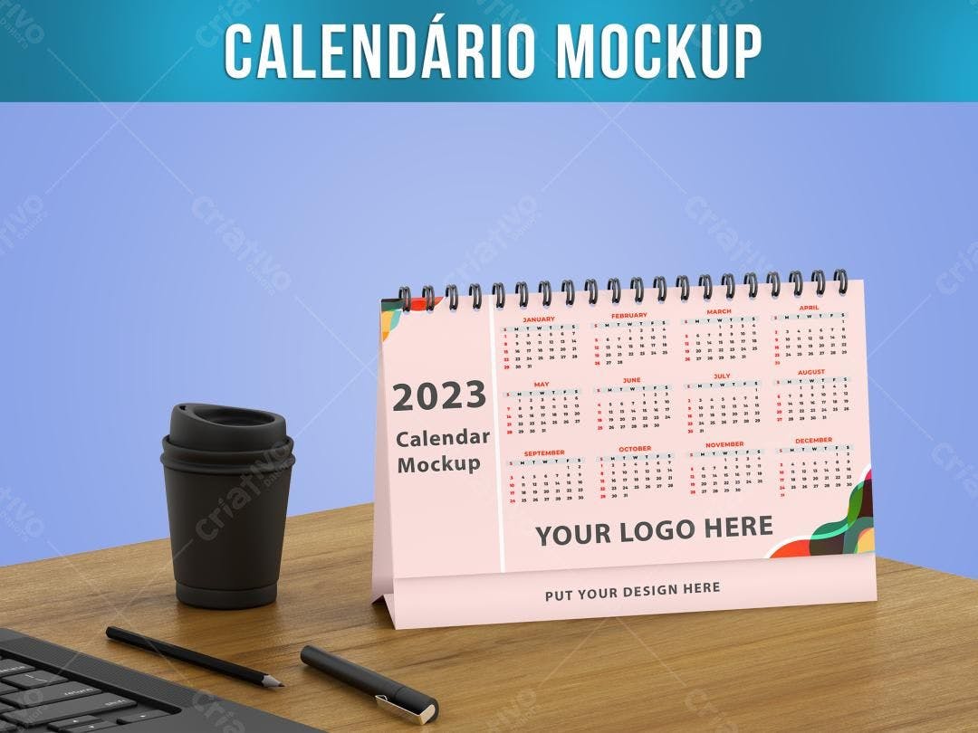 Mockup Calendário de Mesa 2023: Design Moderno e Colorido
