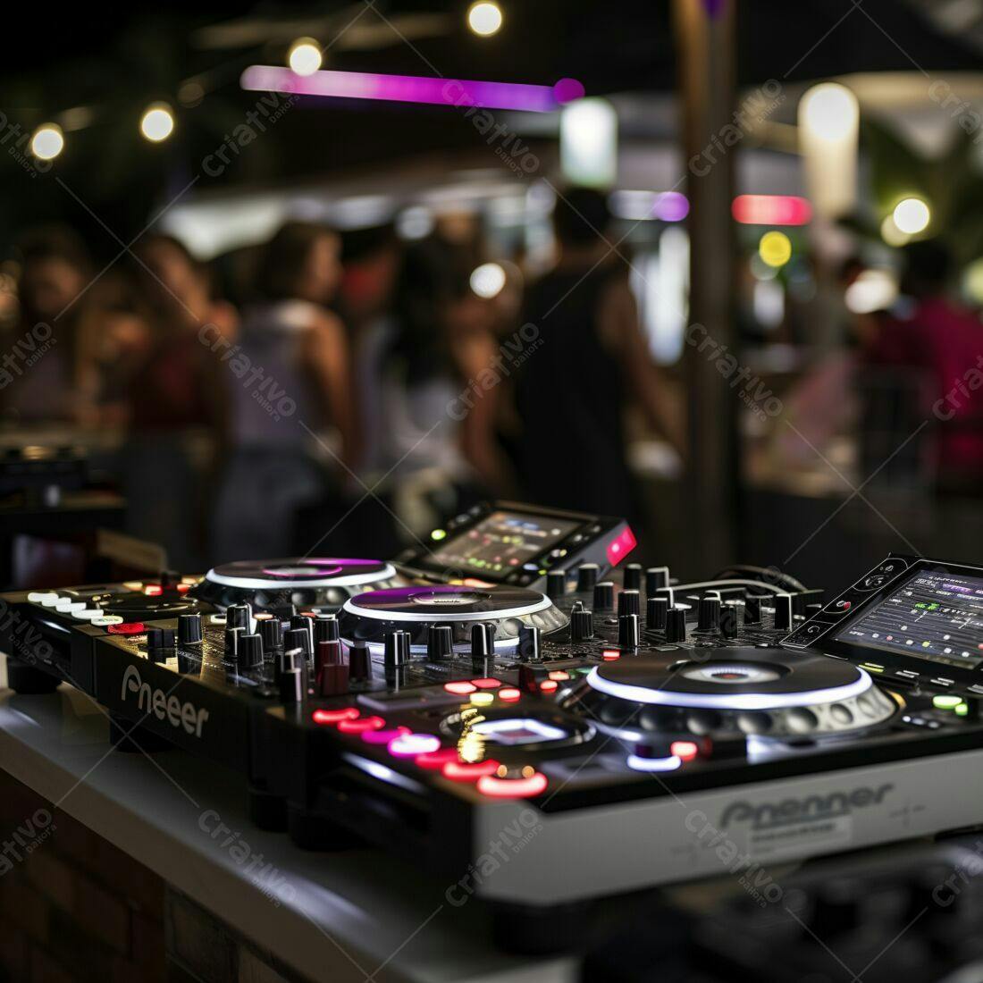 Mesa de DJ Pioneer em festa noturna