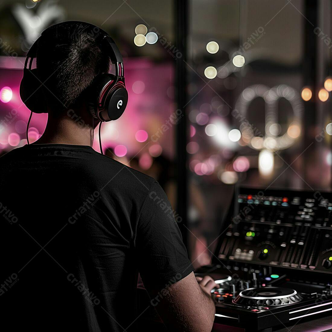 DJ com fones de ouvido em boate noturna