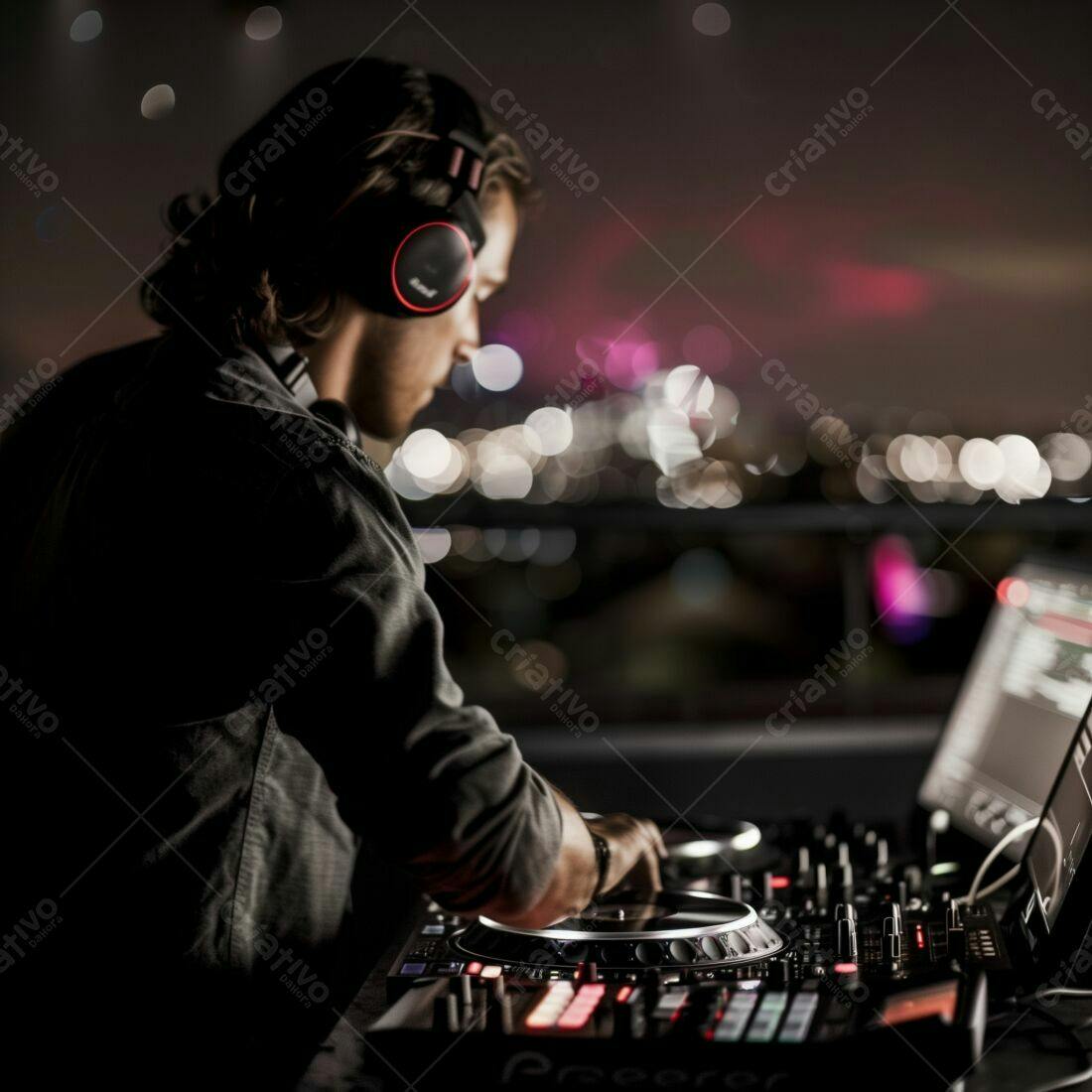 DJ mixando música em noite de cidade