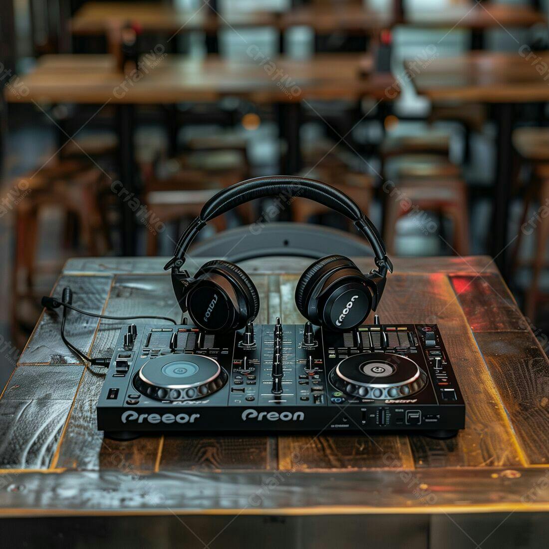 Mesa de DJ com fone de ouvido em bar