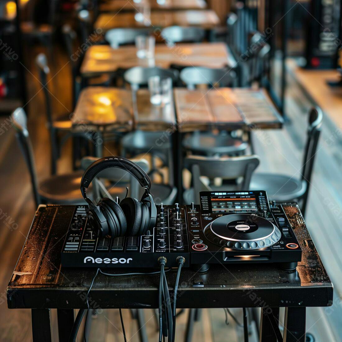 Equipamento DJ em restaurante vazio