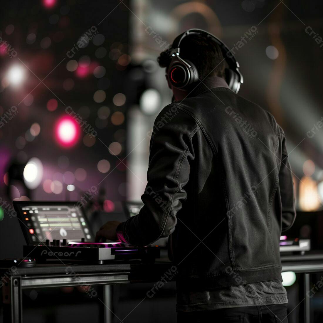 DJ em apresentação noturna com luzes