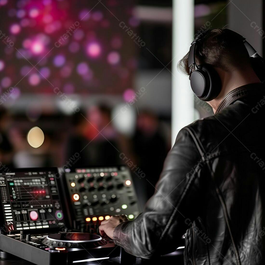 DJ em Festa Noturna com Luzes Pink