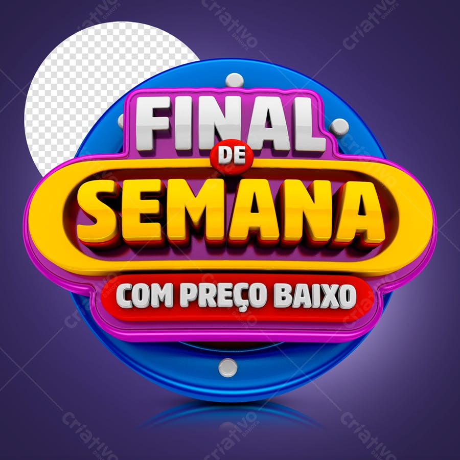 Selo 3D promocional Weekend com cores vibrantes