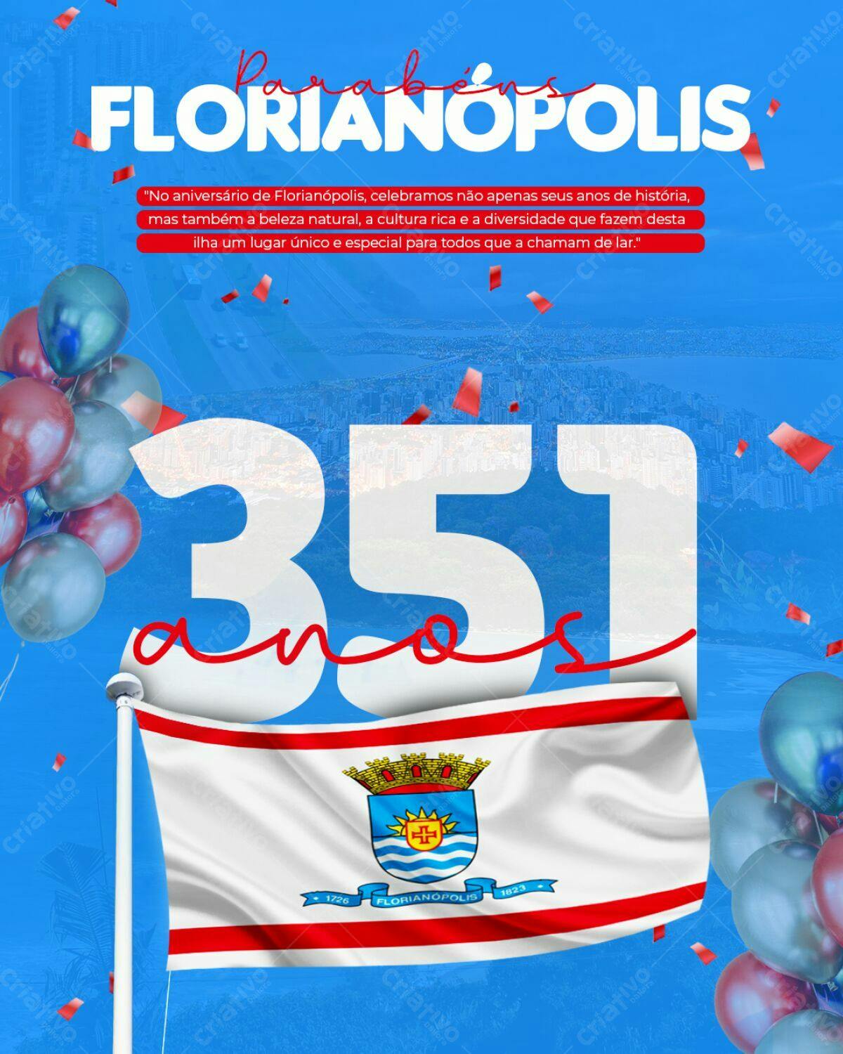Flyer Aniversário Florianópolis 351 anos PSD Editável