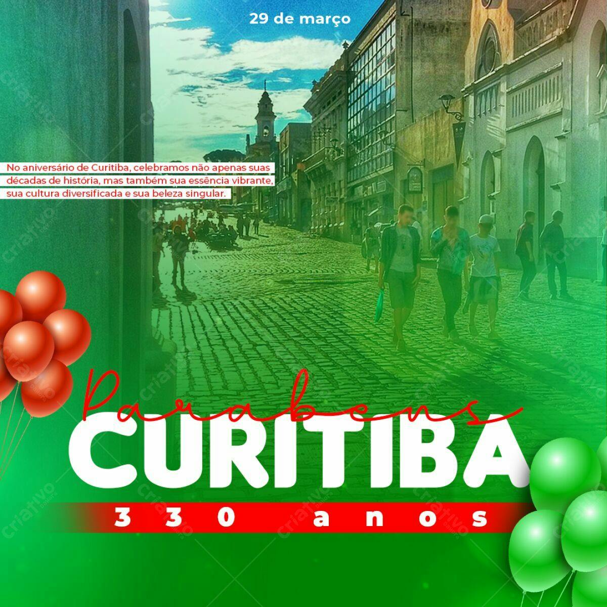 Flyer Aniversário Curitiba 330 anos PSD Editável
