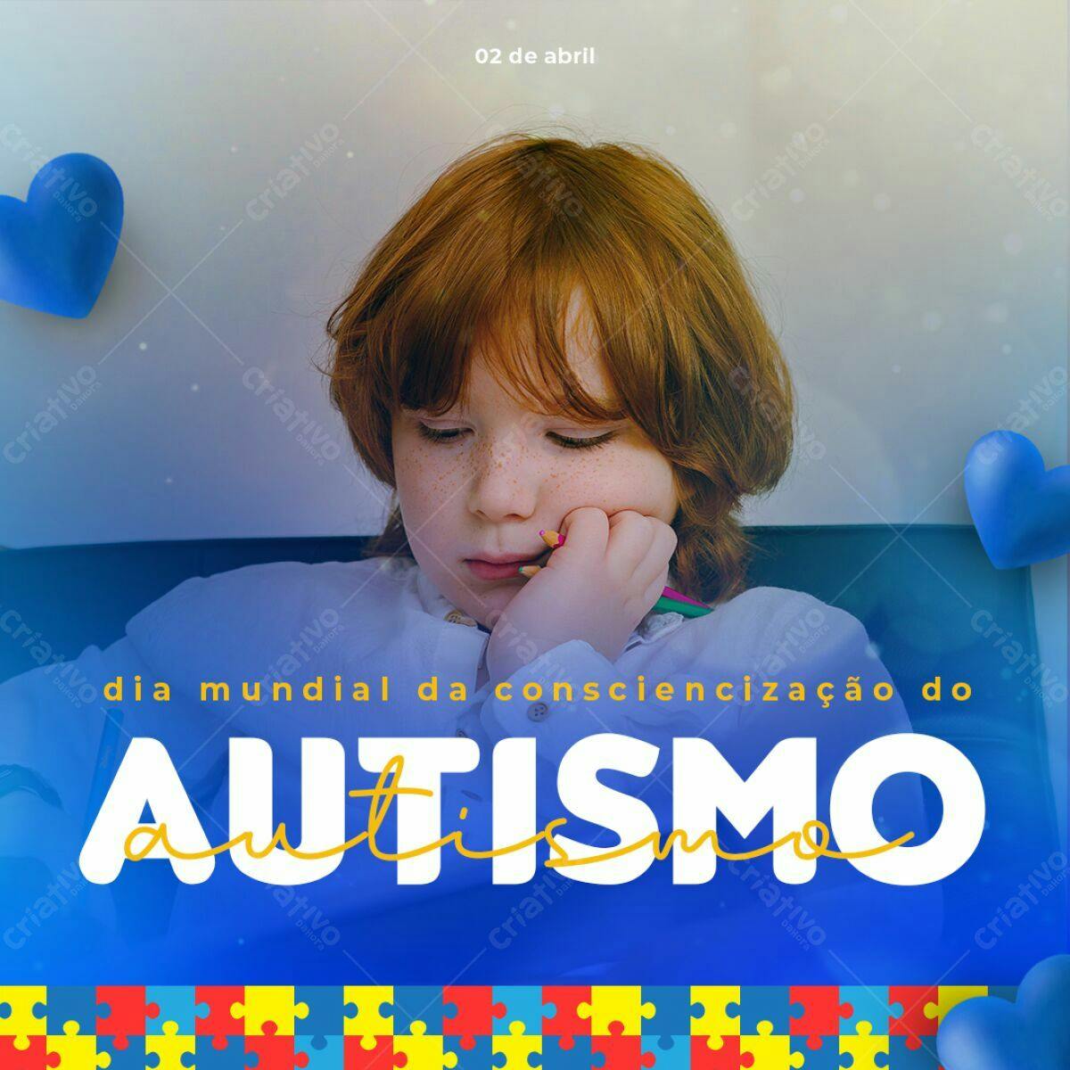 Post para o Dia Mundial da Conscientização do Autismo PSD Editável