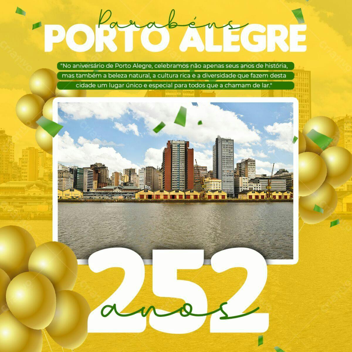 Postagem Aniversário Porto Alegre 252 Anos PSD Editável