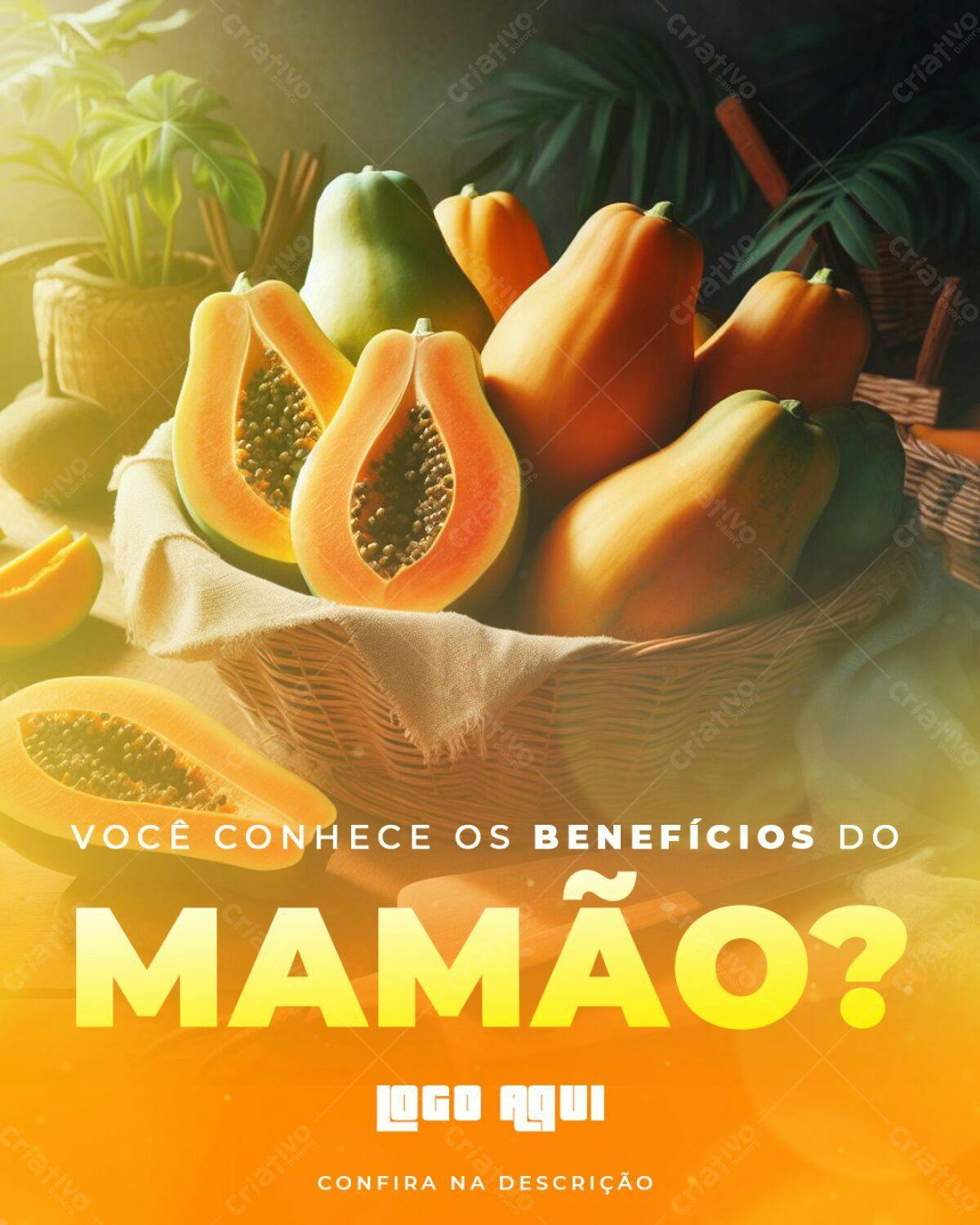 Flyer Benefícios do Mamão PSD Editável