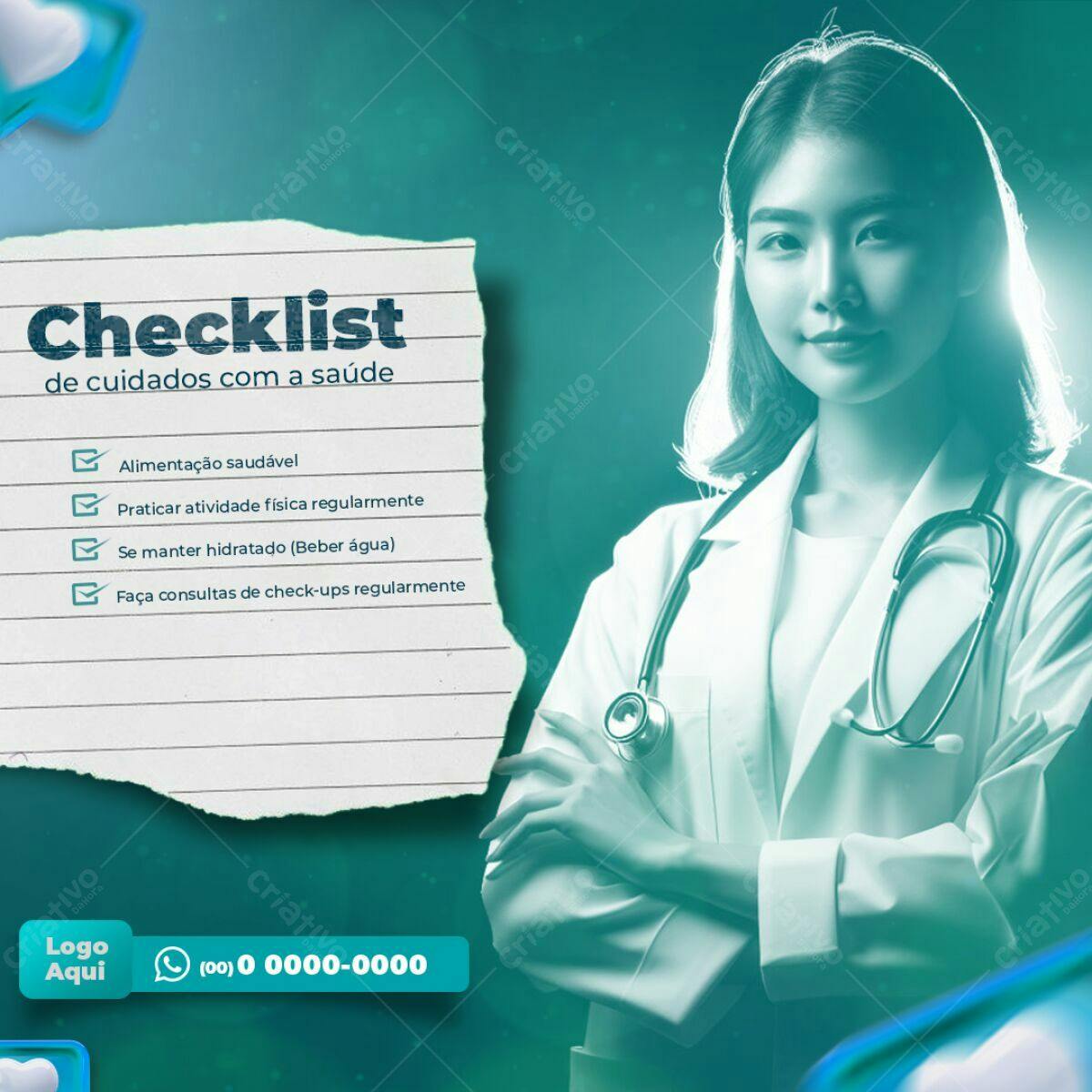 Checklist de Cuidados com a Saúde PSD Editável