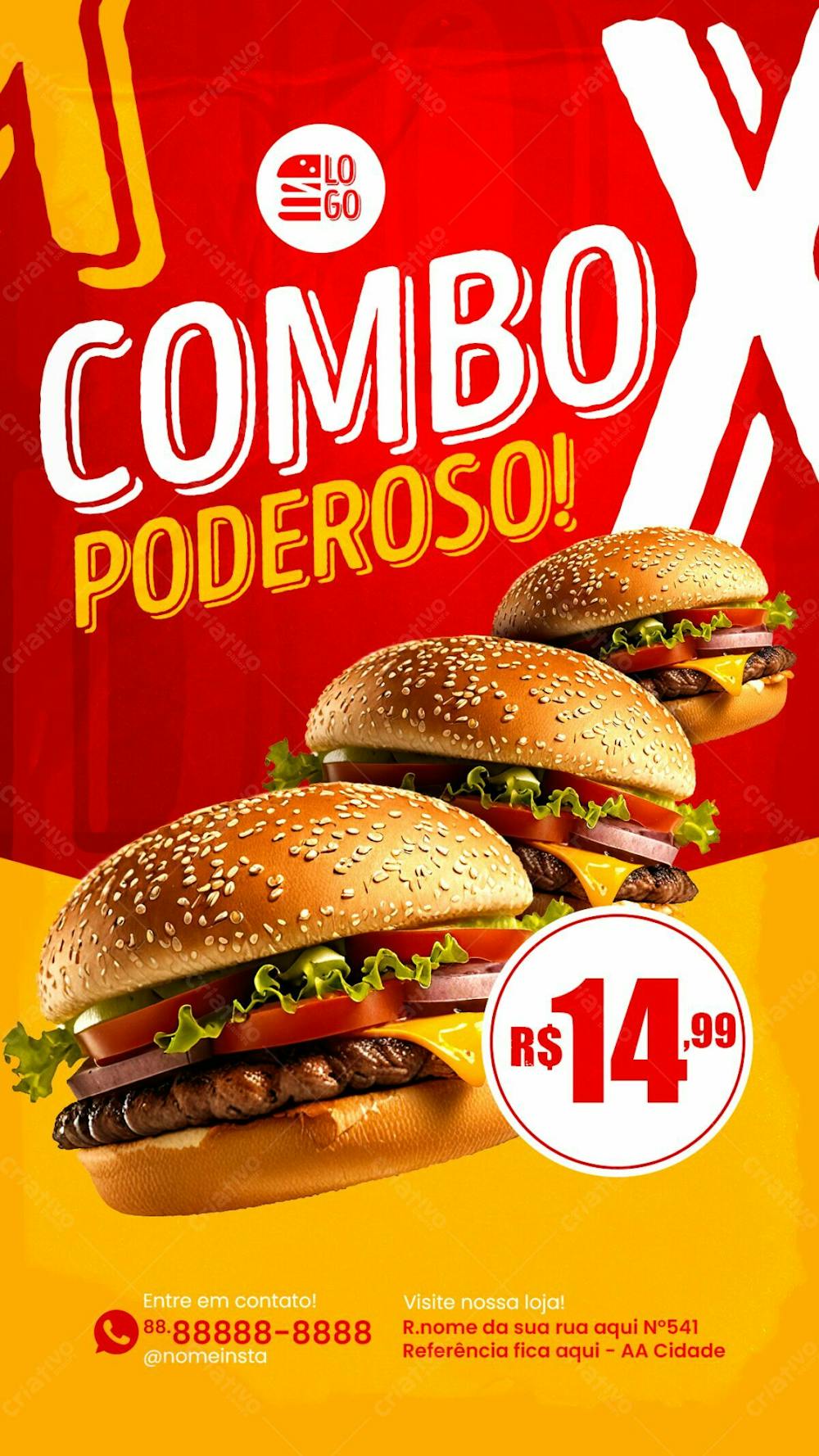 Stories Combo Poderoso De Hamburguer Social Media Lanchonete Psd Editável