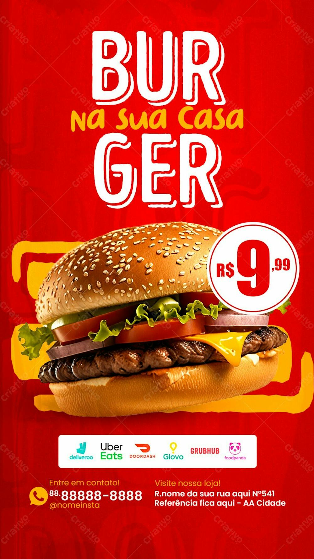 Stories Delivery Burguer Na Sua Casa Social Media Lanchonete Psd Editável