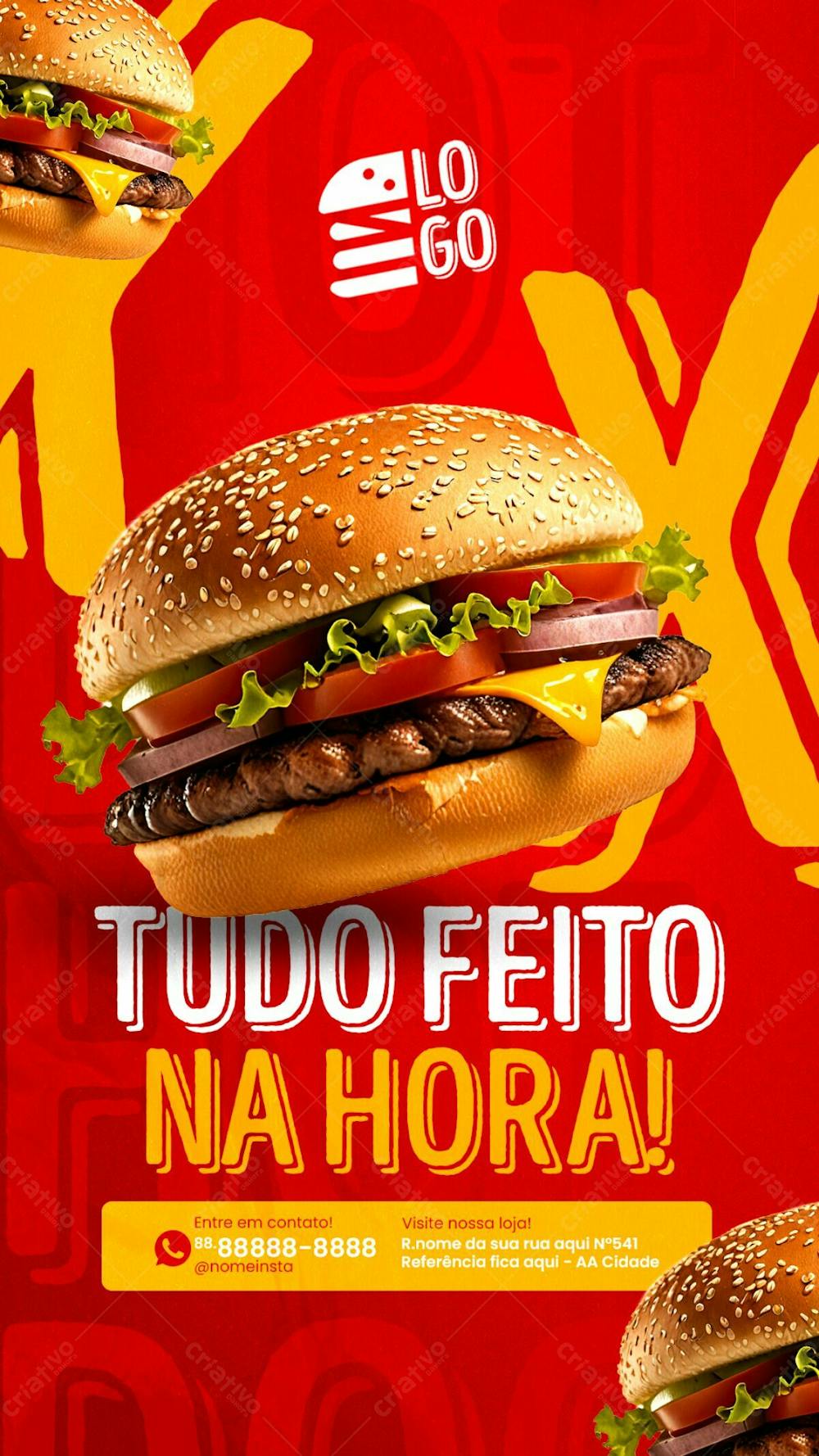 Stories Hamburguer X Tudo Feito Na Hora Delicioso Social Media Lanchonete Psd Editável