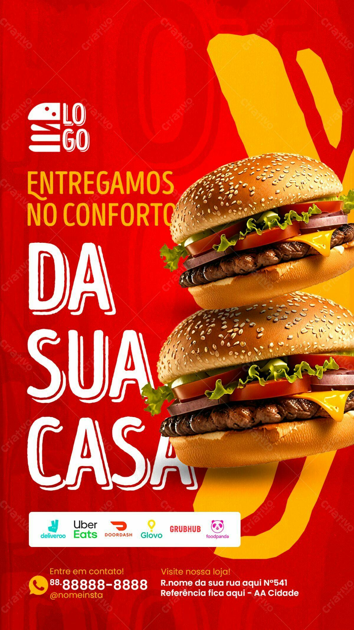Flyer para Delivery de Hambúrguer PSD Editável