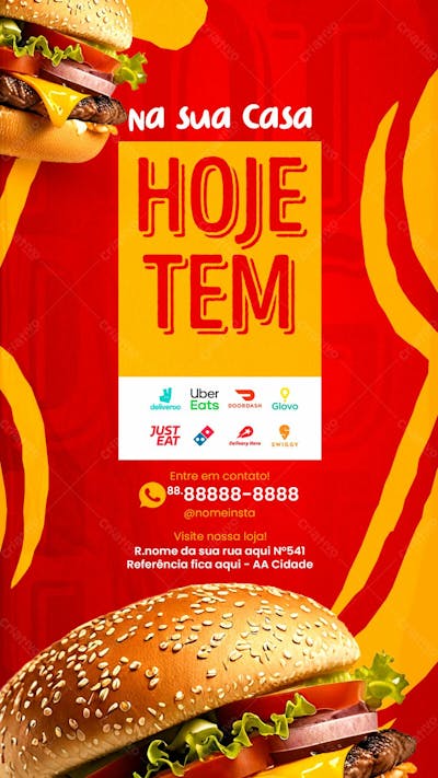 Stories Hoje Tem Hamburguer Social Media Lanchonete Psd Editável