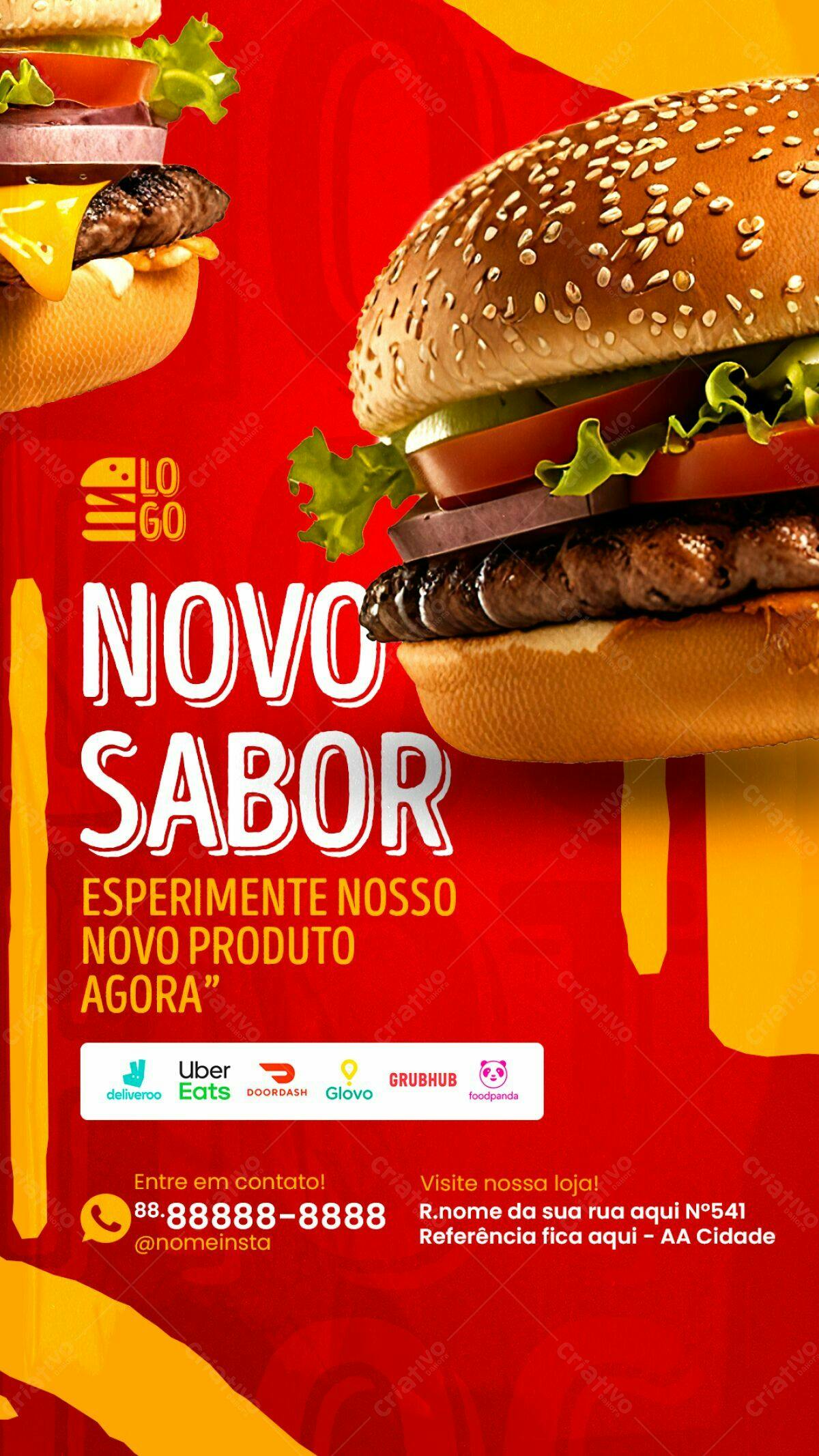 Flyer Lançamento Novo Hambúrguer PSD Editável