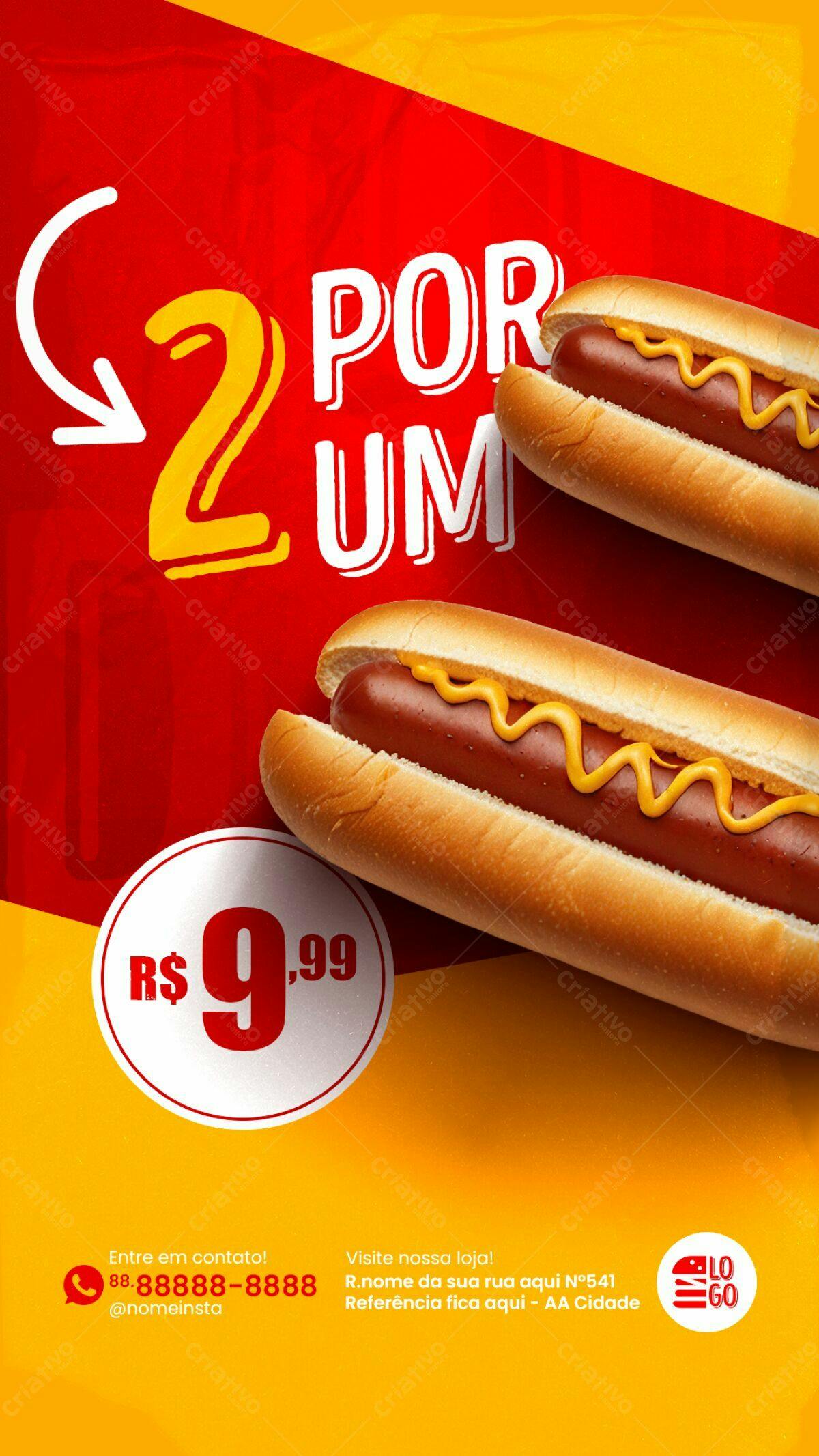 Flyer Promoção 2 Hot Dogs por R$9,99 PSD Editável