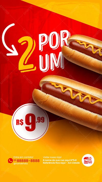 Stories Promoção 2 Por Um Social Media Lanchonete Psd Editável