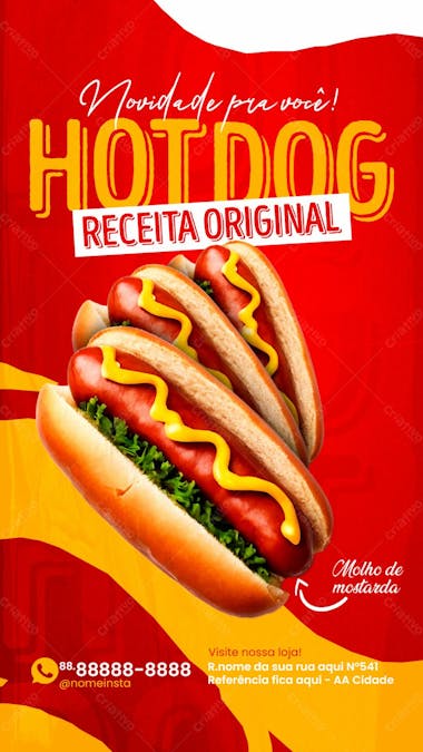 Stories receita original do melhor hot dog social media lanchonete psd editável