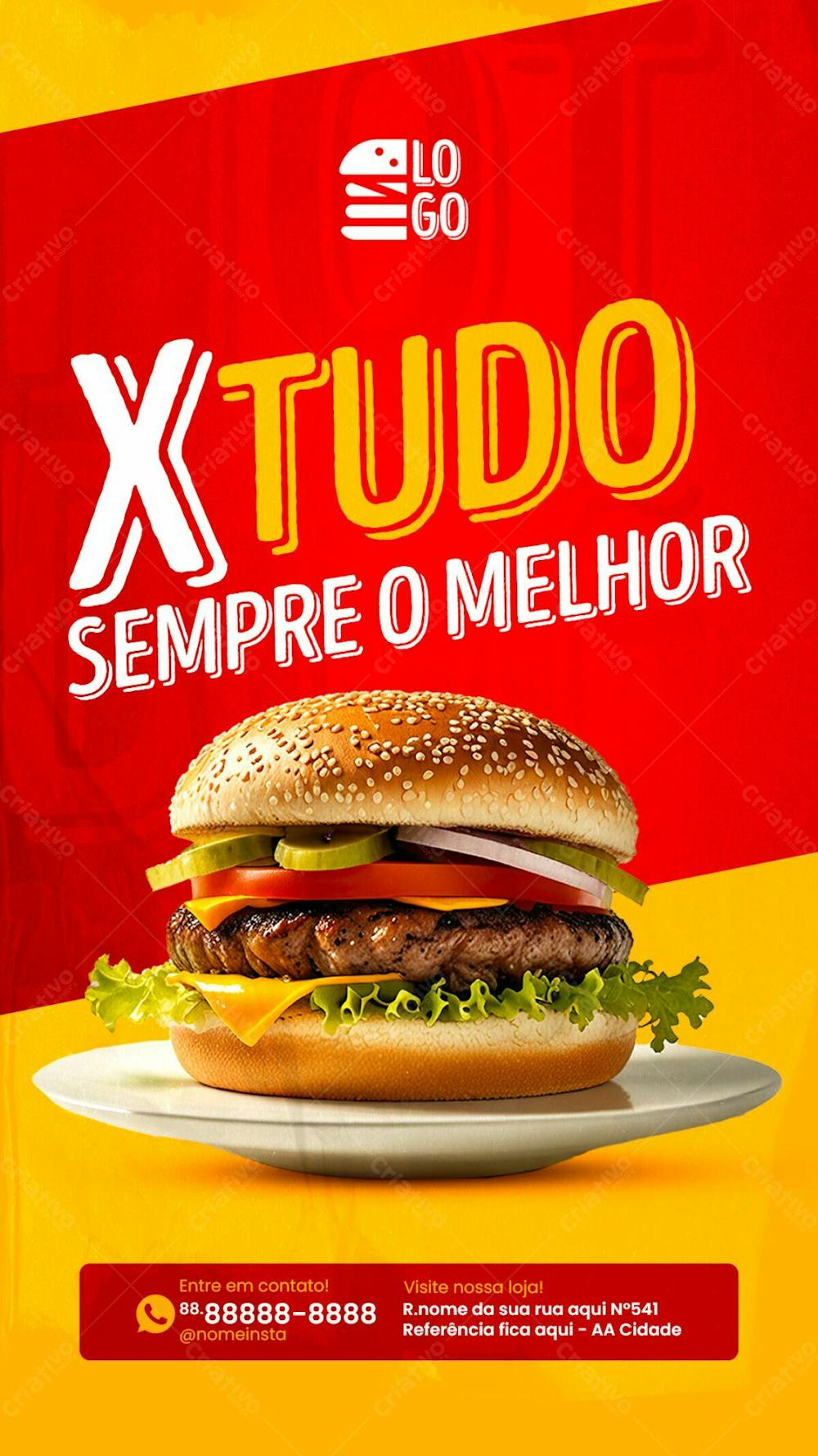 Stories Sempre O Melhor X Tudo Hamburguer Social Media Lanchonete Psd Editável