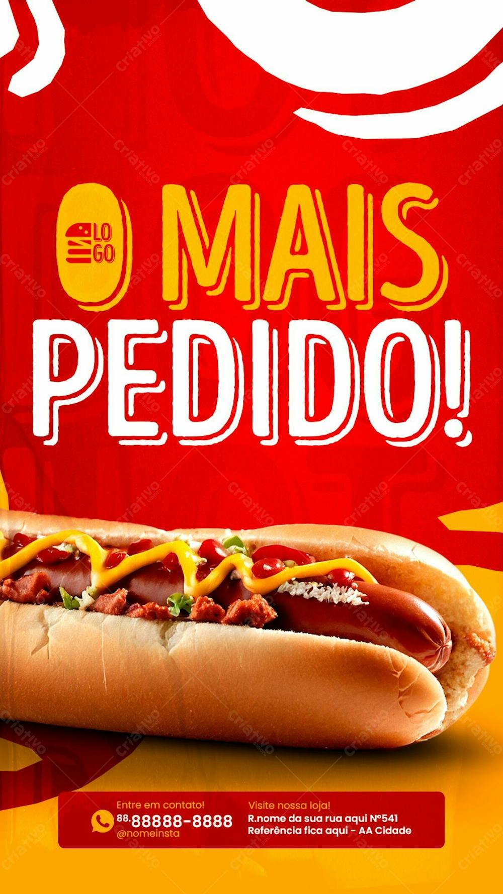 Stories Simplismente O Hot Dog Mais Pedido Social Media Lanchonete Psd Editável