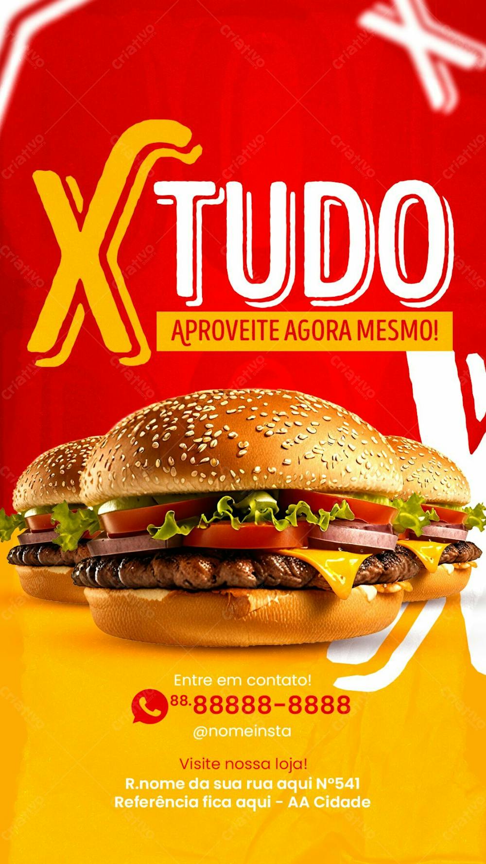 Stories X Tudo Hamburguer Aproveite Social Media Lanchonete Psd Editável