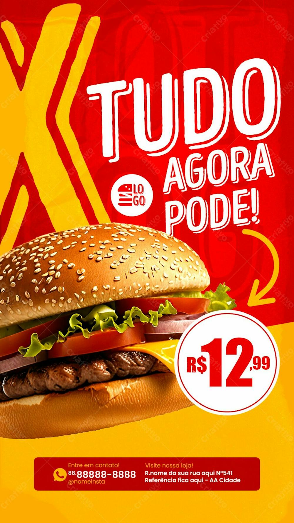 Stories X Tudo Hamburguer Social Media Lanchonete Psd Editável