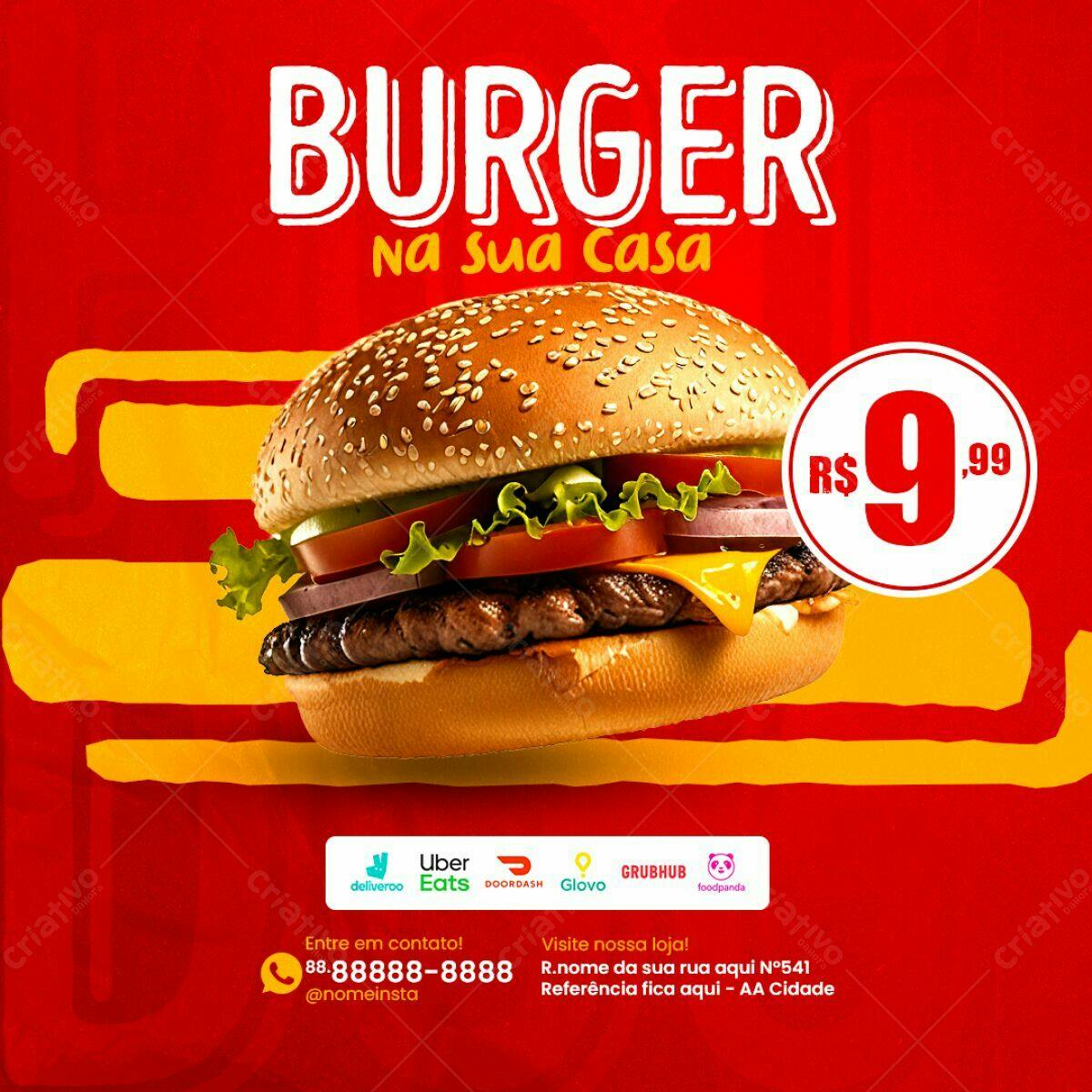 Flyer para Promoção de Burger R$ 9,99 PSD Editável