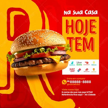 Feed hoje tem hamburguer social media lanchonete psd editável