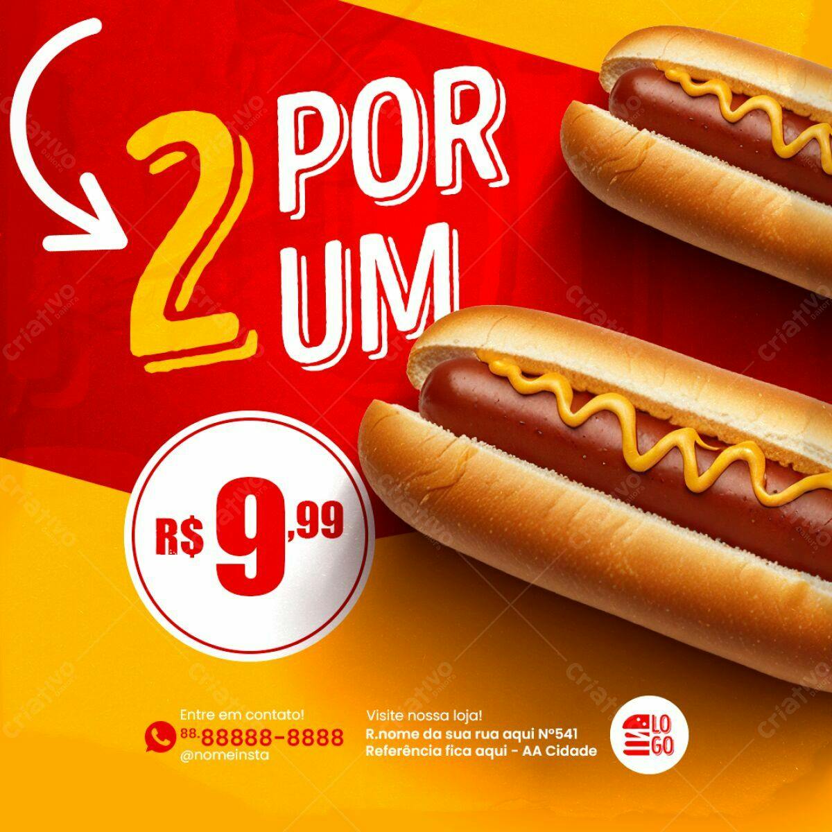 Flyer Promoção 2x1 Hot Dog PSD Editável