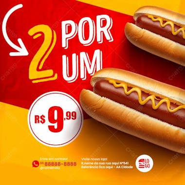 Feed promoção 2 por um social media lanchonete psd editável