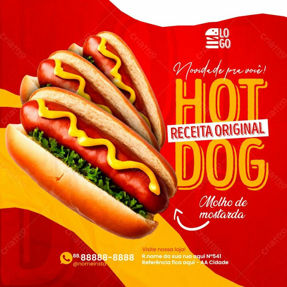 Feed Receita Original Do Melhor Hot Dog Social Media Lanchonete Psd Editável