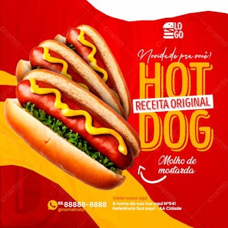 Feed receita original do melhor hot dog social media lanchonete psd editável