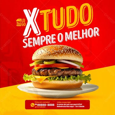 Feed sempre o melhor x tudo hamburguer social media lanchonete psd editável