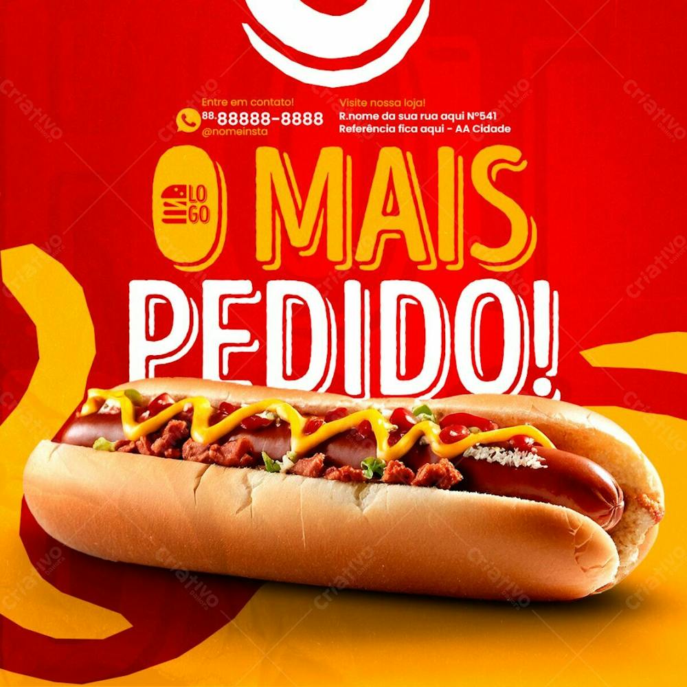 Feed Simplismente O Hot Dog Mais Pedido Social Media Lanchonete Psd Editável