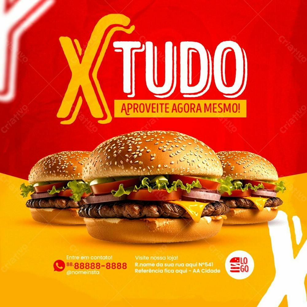 Feed X Tudo Hamburguer Aproveite Social Media Lanchonete Psd Editável