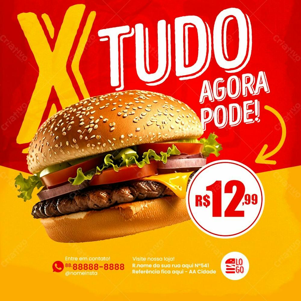 Feed X Tudo Hamburguer Social Media Lanchonete Psd Editável